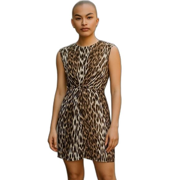 L'Agence Size 6 All Silk Mini Dress Asymmetrical Hem Faux Wrap Leopard Print - Picture 1 of 13